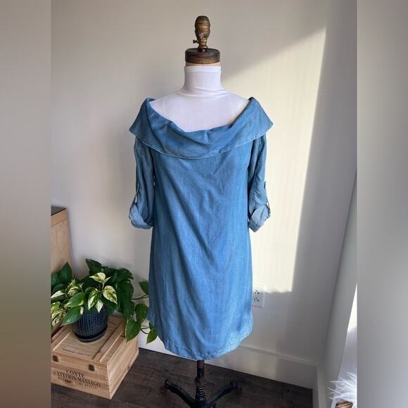 Anthropologie Pilcro Off-The-Shoulder Chambray Midi Dress Size 2 - Picture 3 of 8